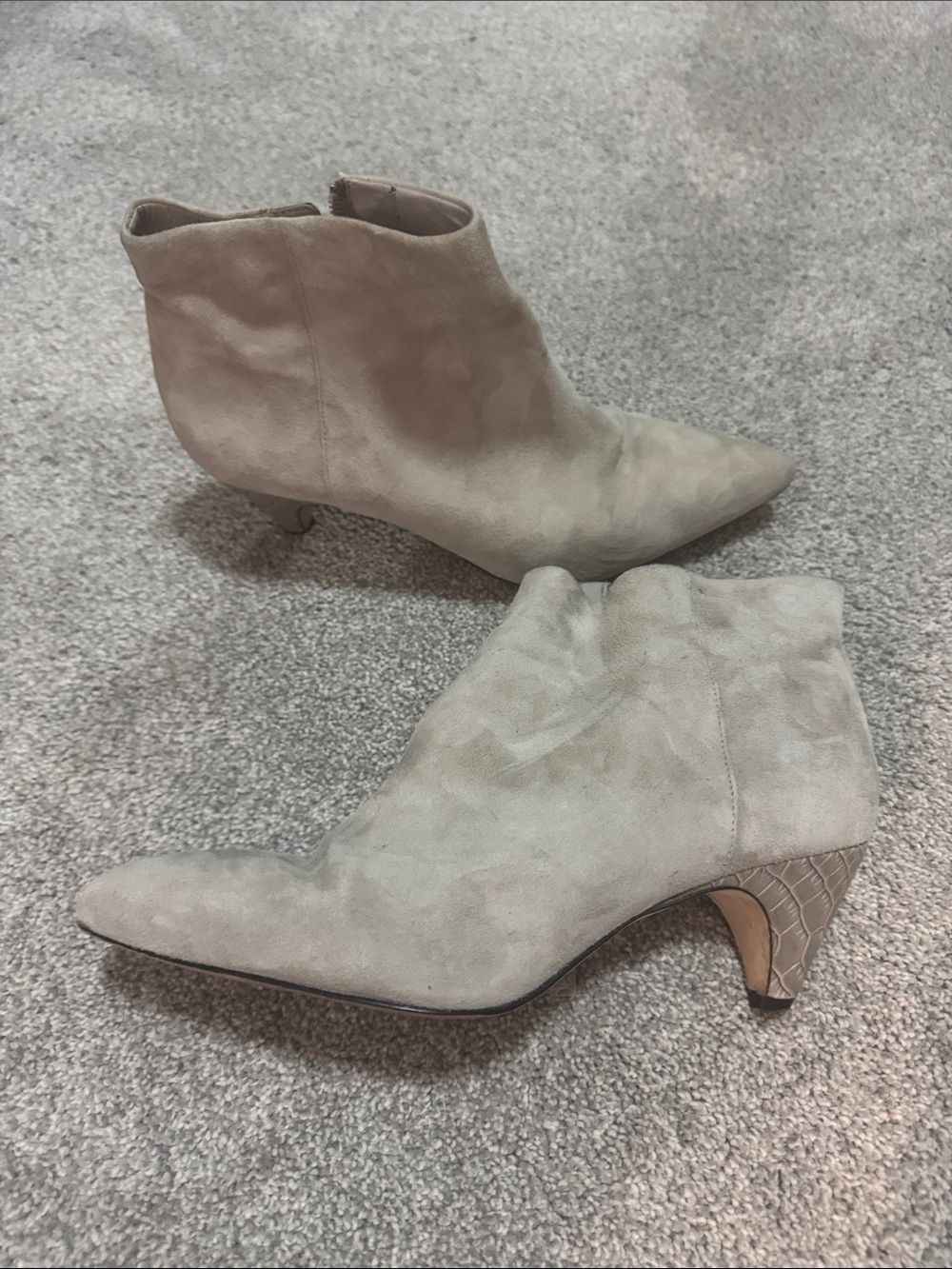 Sam Edelman Light Gray Suede Pointed-Toe Ankle Booties